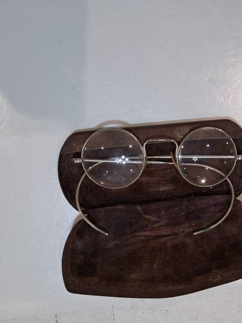 Antique Wire Rim Oval Eyeglasses With Metal Case